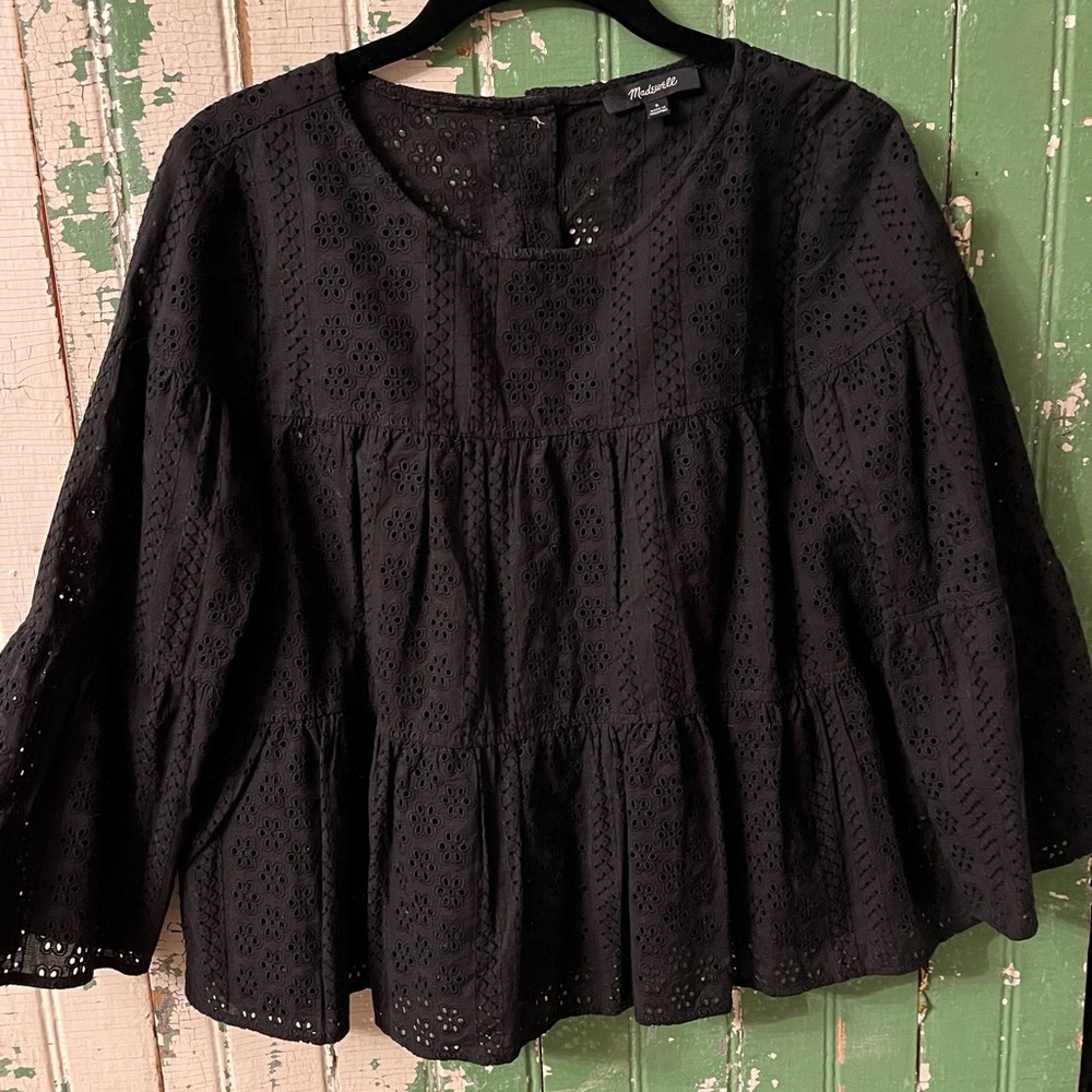 Madewell Eyelet Black Blouse Cotton Size Small